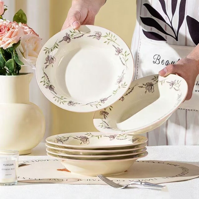 Fresh and Elegant Violet Series Household Underglaze Ceramic Bowls and Plates, High-Value Dinnerware, Double-Eared Soup Bowl and Rice Bowl Fresh and Elegant Violet Series Household Underglaze Ceramic Bowls and Plates, High-Value Dinnerware, Double-Eared Soup Bowl and Rice Bowl