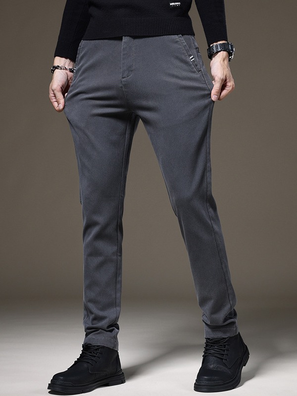 Otoño e Invierno nuevo negocio ligero pantalones casuales de los hombres de color sólido clásico moda estiramiento pantalones delgados de gama alta de los hombres boutique
