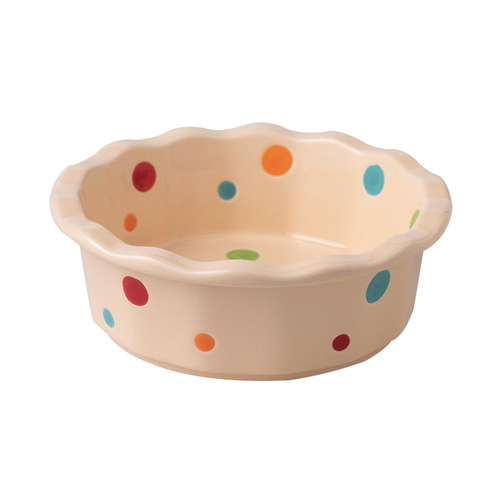 Ceramic Cat Bowl with Flower Edge Polka Dot Pet Bowl Anti-Black Chin Cat Food Bowl Dry Food Bowl Small Dog Teddy Pet Supplies