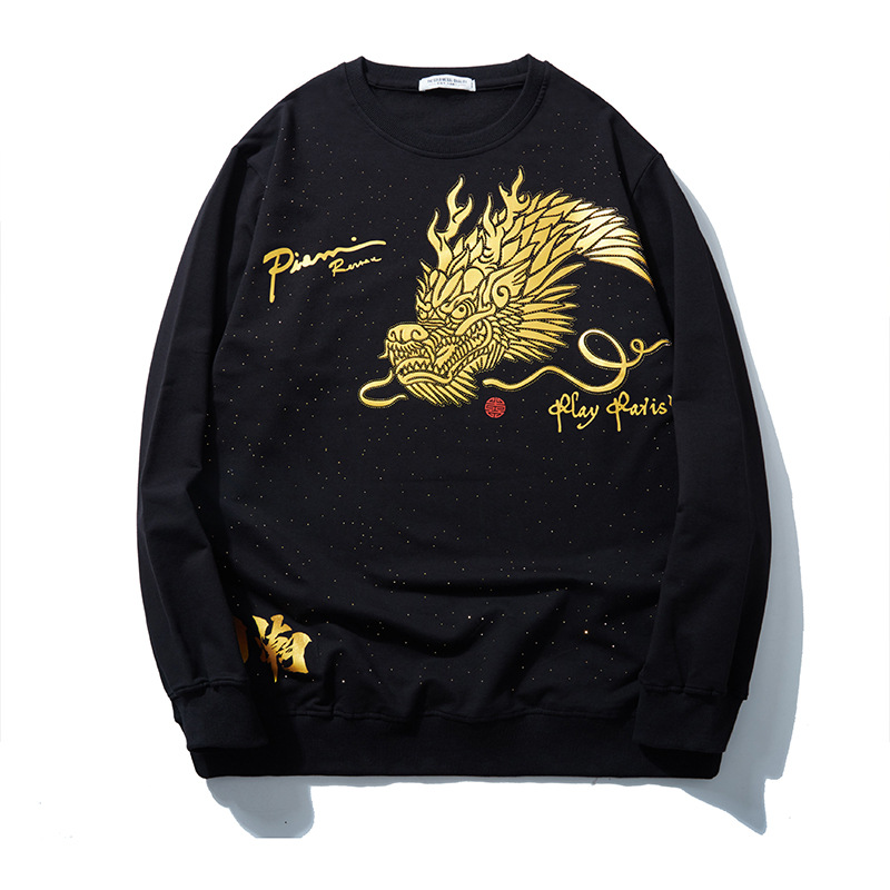 Men's Clothing Fashionable plus size Autumn Chinese style hot stamping faucet + hot diamond National trend plus size plus size sweater_voghion.com