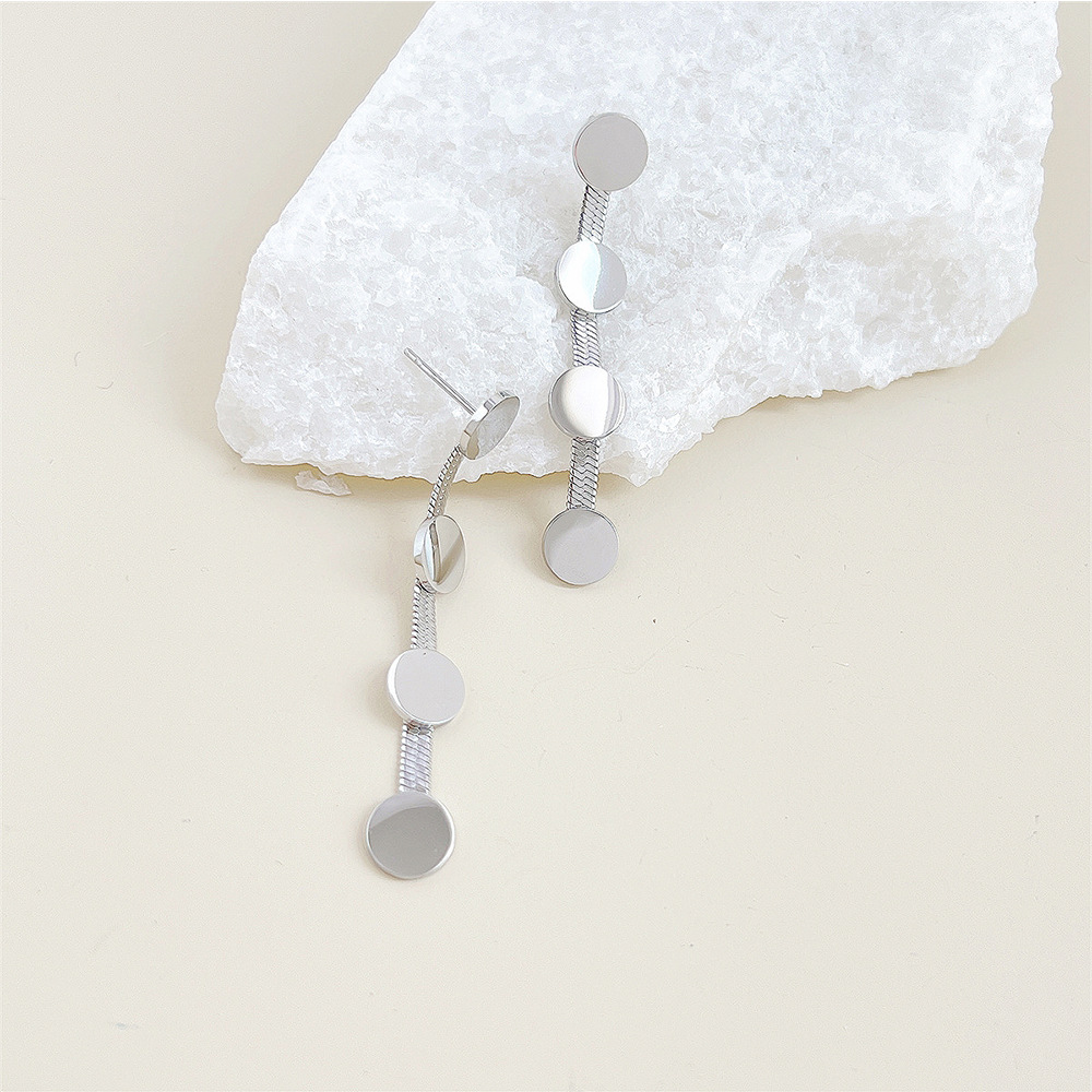 Refined Retro Sequined Snake Bone Chain Stainless Steel Long Simple Earrings_colorza_2