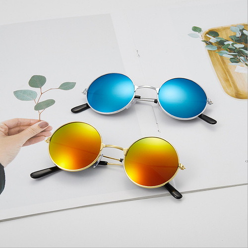 Retro round frame children's sunglasses, color film, round prince glasses, trendy men's and women's sunglasses, stall children's glasses