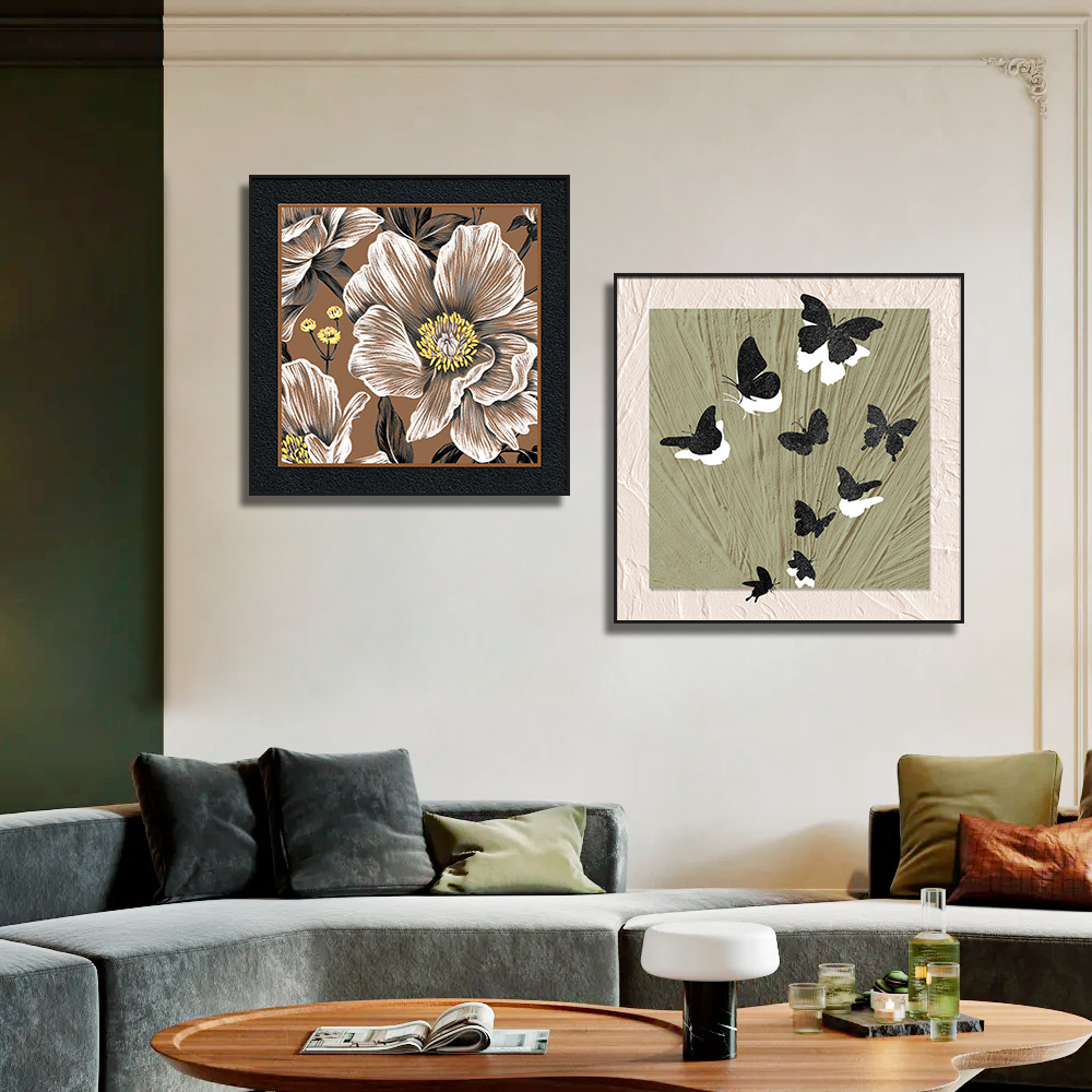 Estilo medio, pintura decorativa francesa, sala de estar, sofá, pared de fondo, arte de nicho, estilo retro, pintura combinada de jardín de Jaipur