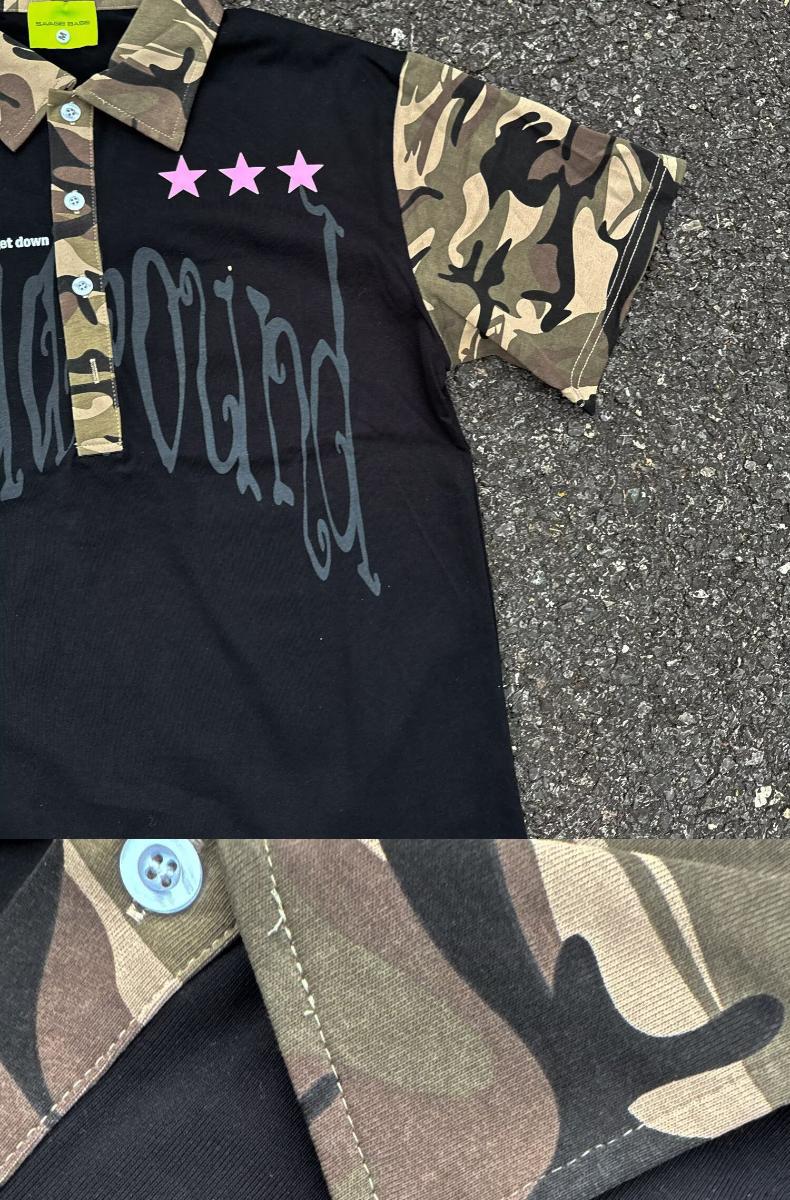 Men's Clothing Men's Hip Hop Camouflage Patchwork Collared Short Sleeve T-Shirt Trendy Streetwear Loose Fit Casual Five Quarter Sleeve For Couples_viptrois.com