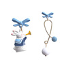 Blue cute earrings with bow, amusing asymmetrical brand rabbit, new collection