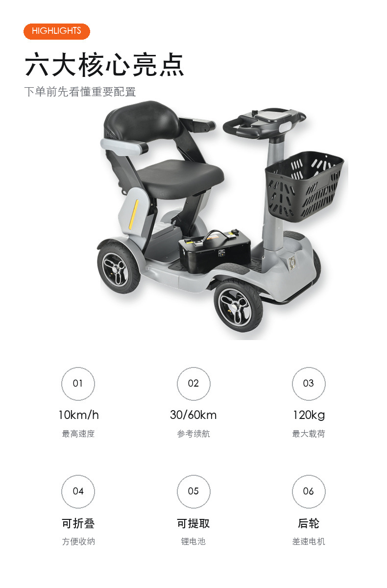 Chacha Bear electric scooter for the elderly, electric four-wheeler for home use, foldable electric mobility aid for seniors and disabled people