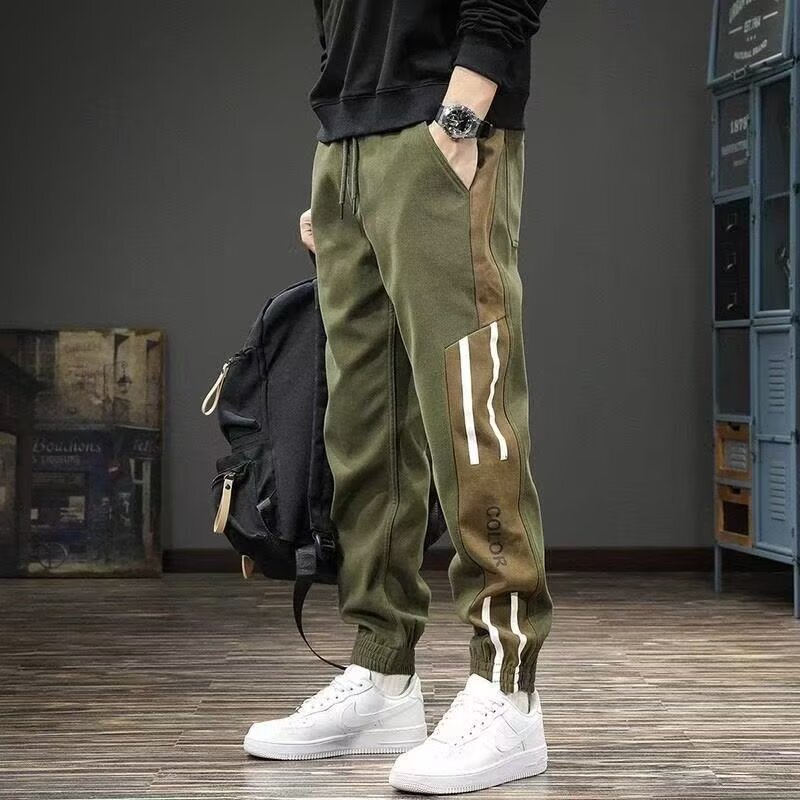 American-Style Side-Striped Casual Pants for Men, New Spring/Summer Trendy Brand, Loose Fit, Plus-Size Jogger Sports Cargo Long Pants for Men