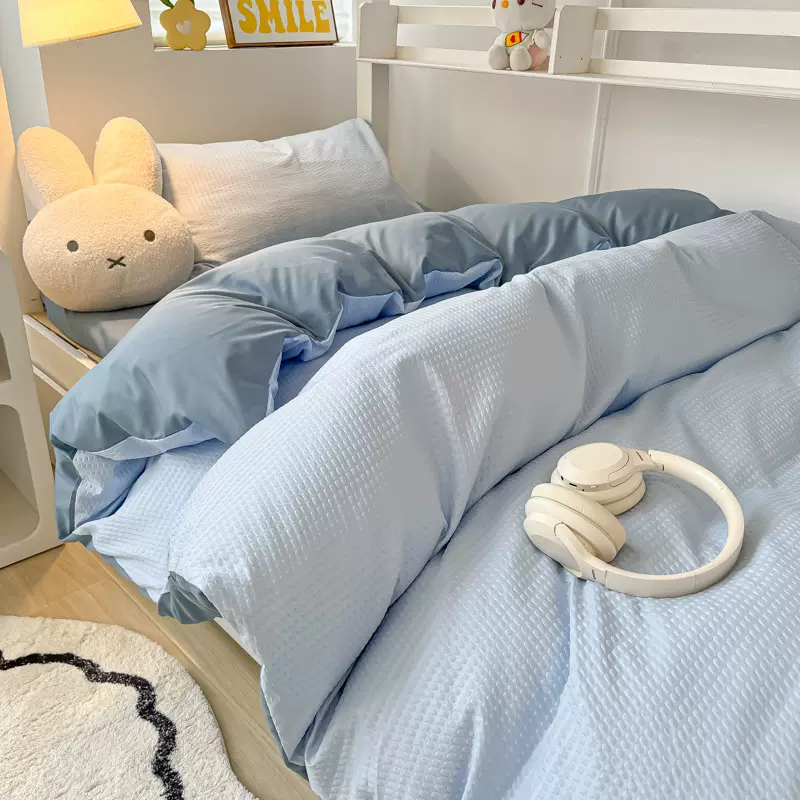 新款四件套华夫格被套学生宿舍双人床品夏床单三件套家纺代发被罩