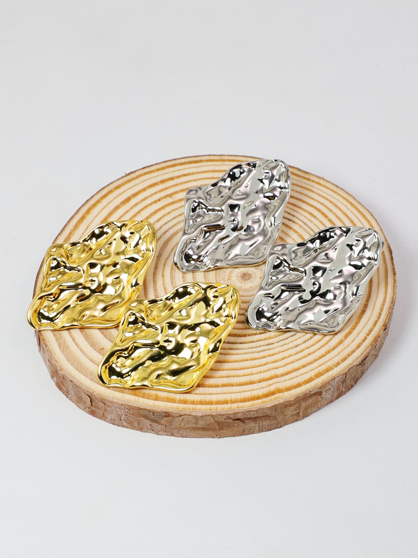 Personalised Lava Texture Stud Earrings In Stainless Steel Gold_voghion.com