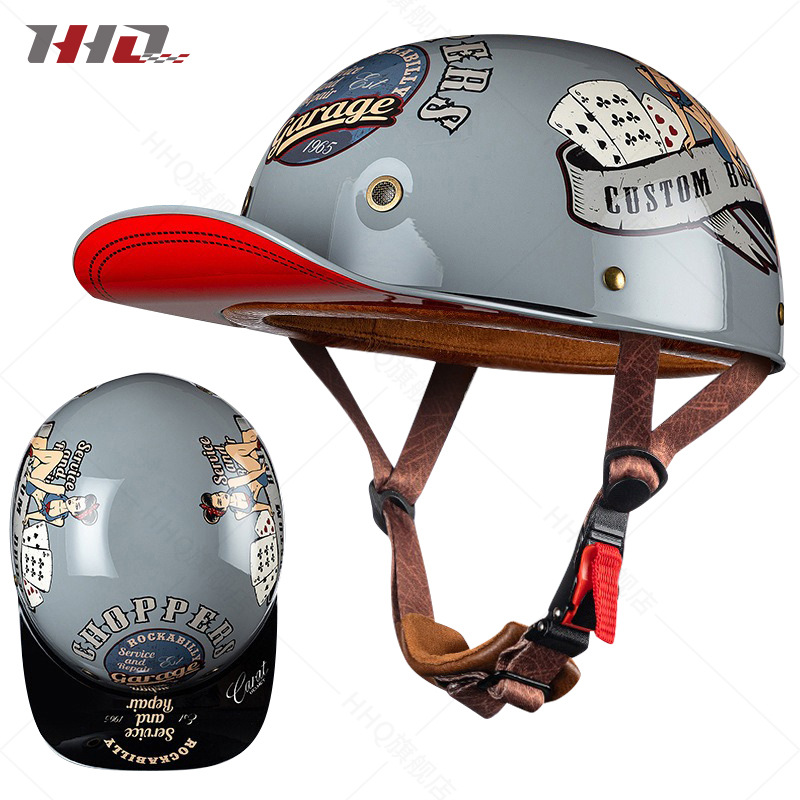 Al por mayor casco de motocicleta medio casco verano hombres y mujeres retro Harley motocicleta eléctrica gorra de béisbol primicia casco fabricante