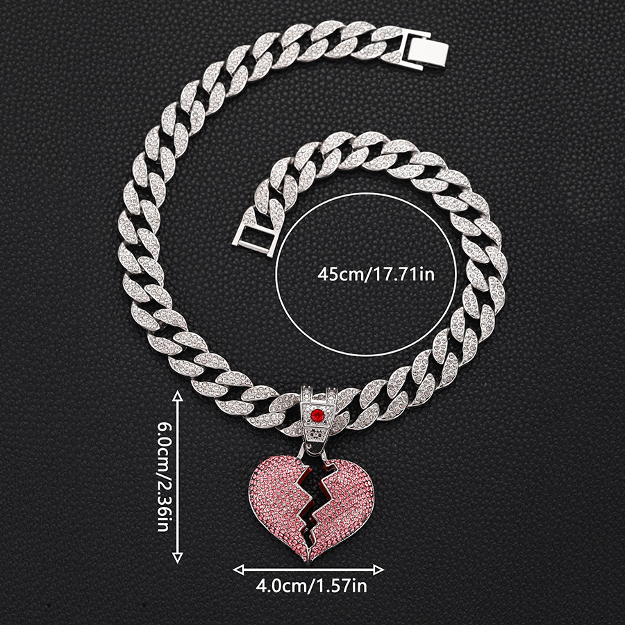 Diamond Broken Heart Necklace With Pink Crystals For Unisex_voghion.com