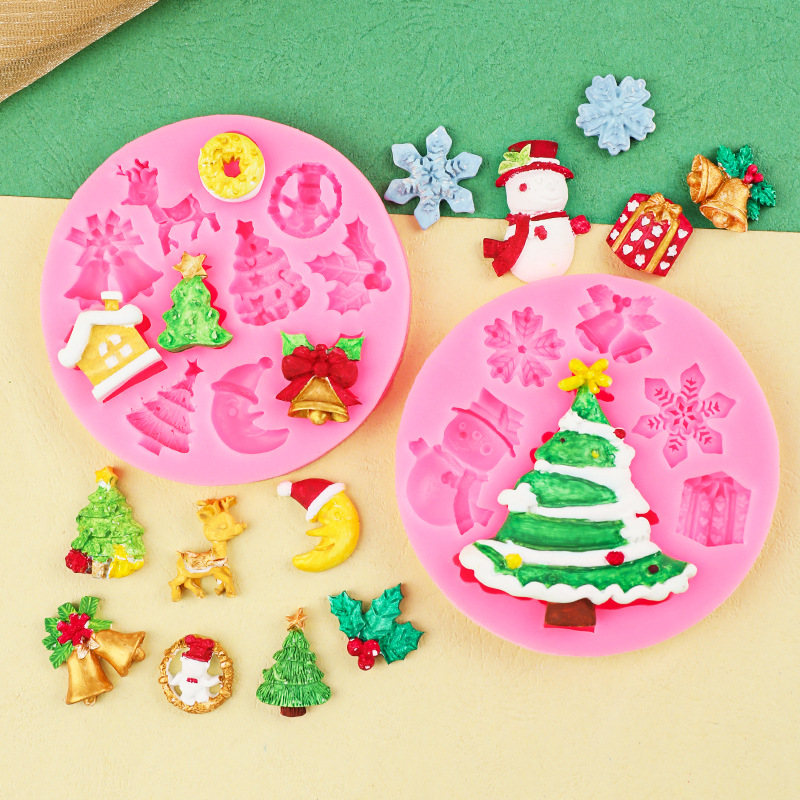 DIY TEMA DE Navidad árbol de Navidad muñeco de nieve copo de nieve fondant cake chocolate molde de silicona resina epoxi Caramelo Suave