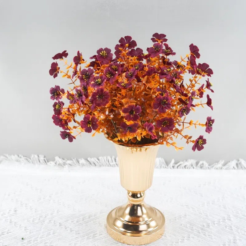 Amazon otoño flor artificial flor falsa artificial 7 tenedores eucalipto color otoñal violeta traje decoración flor decorativa