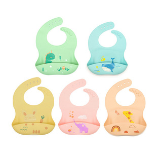 Children's ultra thin soft light and thin waterproof bib for food, with pocket, print 5