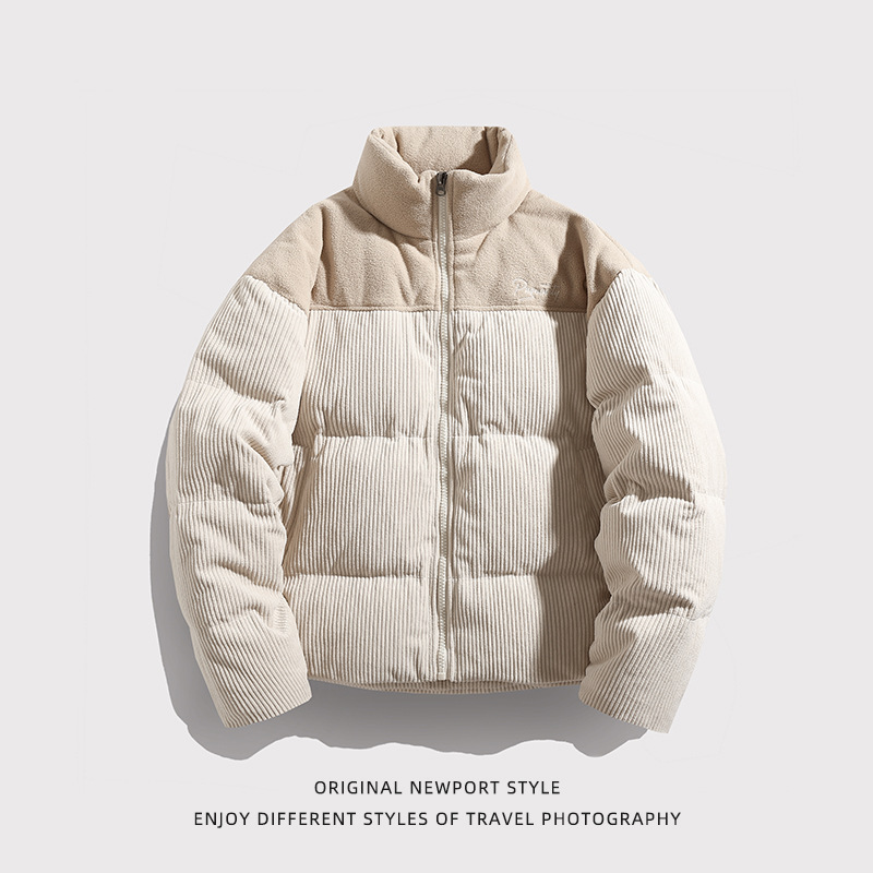 Contraste de color material diferente costura diseño pan abrigo invierno engrosada abrigo de algodón acolchado marca de moda PANA abrigo de algodón acolchado Q