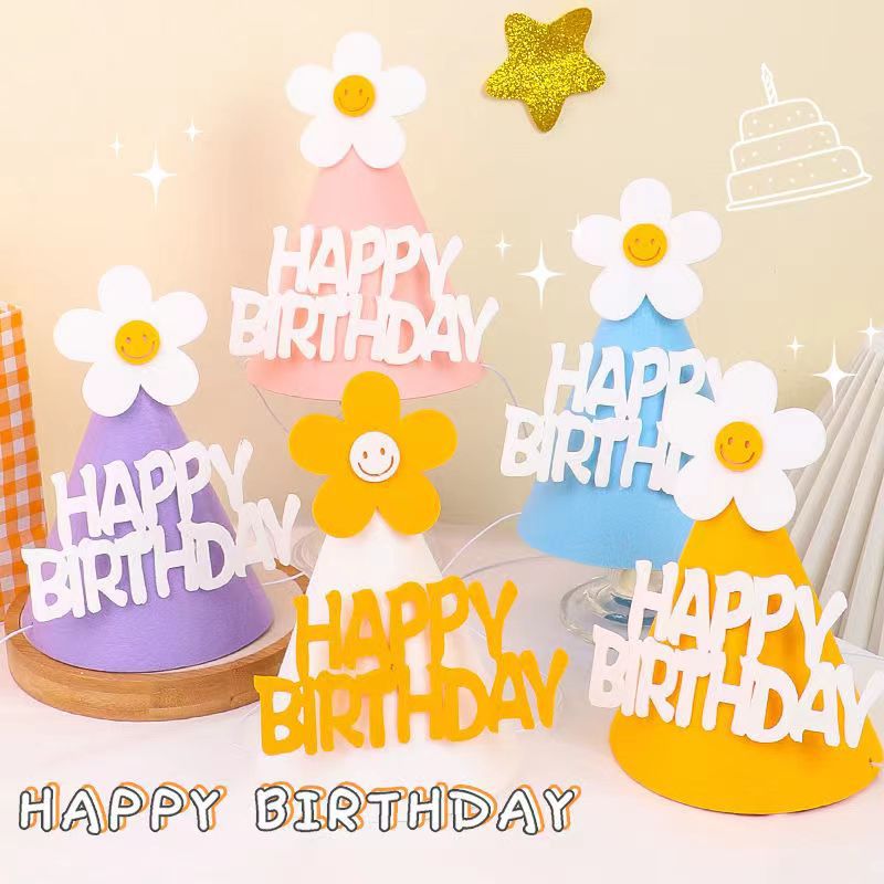 生日派对可爱卡通圆锥筒生日帽  聚会气氛毛毡道具