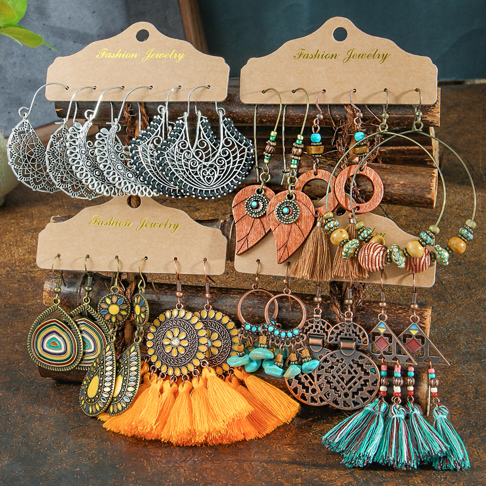 Cross-border Popular Ear Jewelry Women's European and American Creative New Tassel Earrings Women's Flower Shell Golden Geometric Earrings