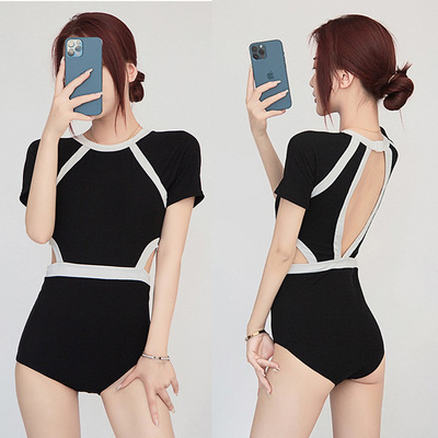 廠家直銷泳衣女性感連體保守少女小胸聚攏遮肚顯瘦泡溫泉度假泳裝