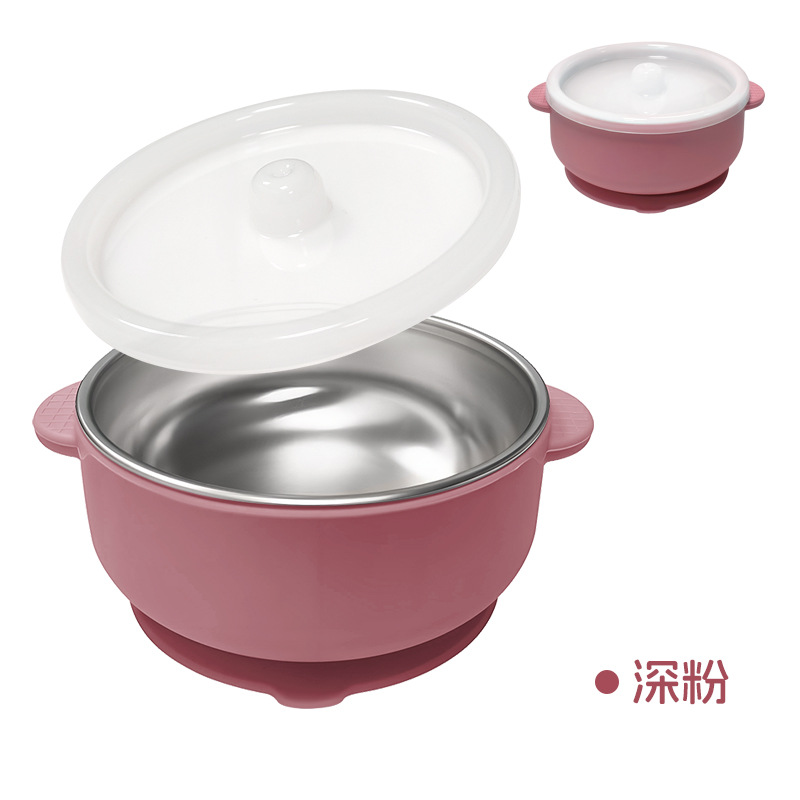 Cuenco de acero inoxidable Amazon 304 con tapa antipolvo Cuenco de silicona para niños con ventosa