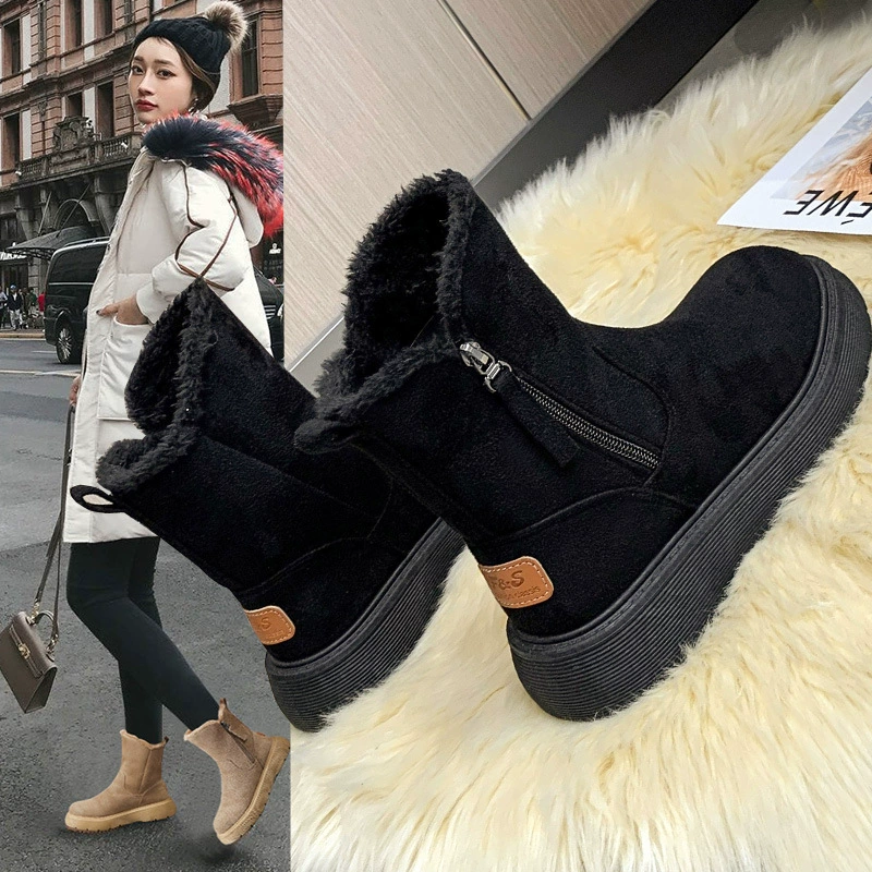 Модные дикие холодостойкие теплые бархатные утолщенные сапоги хлопковые ботинки женские 2024 новые зимние сапоги снежные сапоги женские