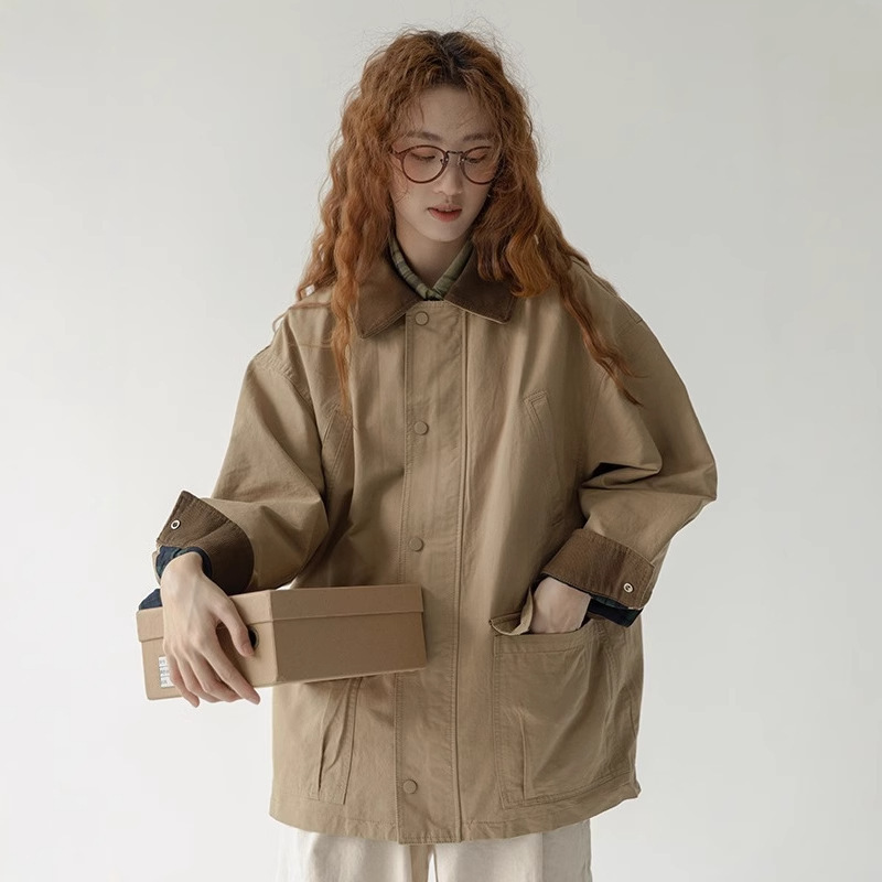 外贸款 美拉德穿搭日系工装外套女秋冬中长款棒球服夹克上衣|undefined