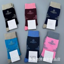 出口日本西太后满印土星提花女中筒潮袜百搭时尚潮流网红堆堆袜子