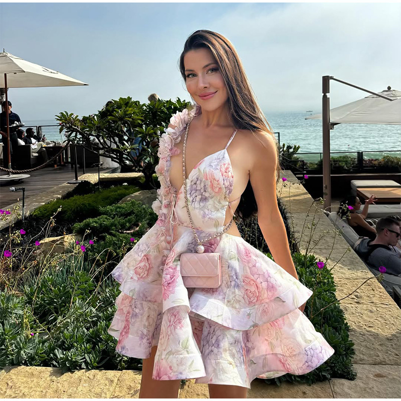 In-Stock Cross-Border European and American Style 2025 Summer New Women's Fashion Printed Backless Short Dress Sexy In-Stock Cross-Border European and American Style 2025 Summer New Women's Fashion Printed Backless Short Dress Sexy