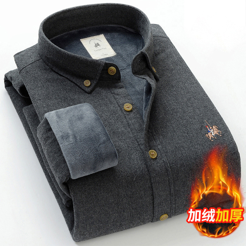 Autumn and winter warm shirt men's fleece-lined thickened long sleeve middle-aged sanding plaid shirt men's middle-aged hair generation Autumn and winter warm shirt men's fleece-lined thickened long sleeve middle-aged sanding plaid shirt men's middle-aged hair generation