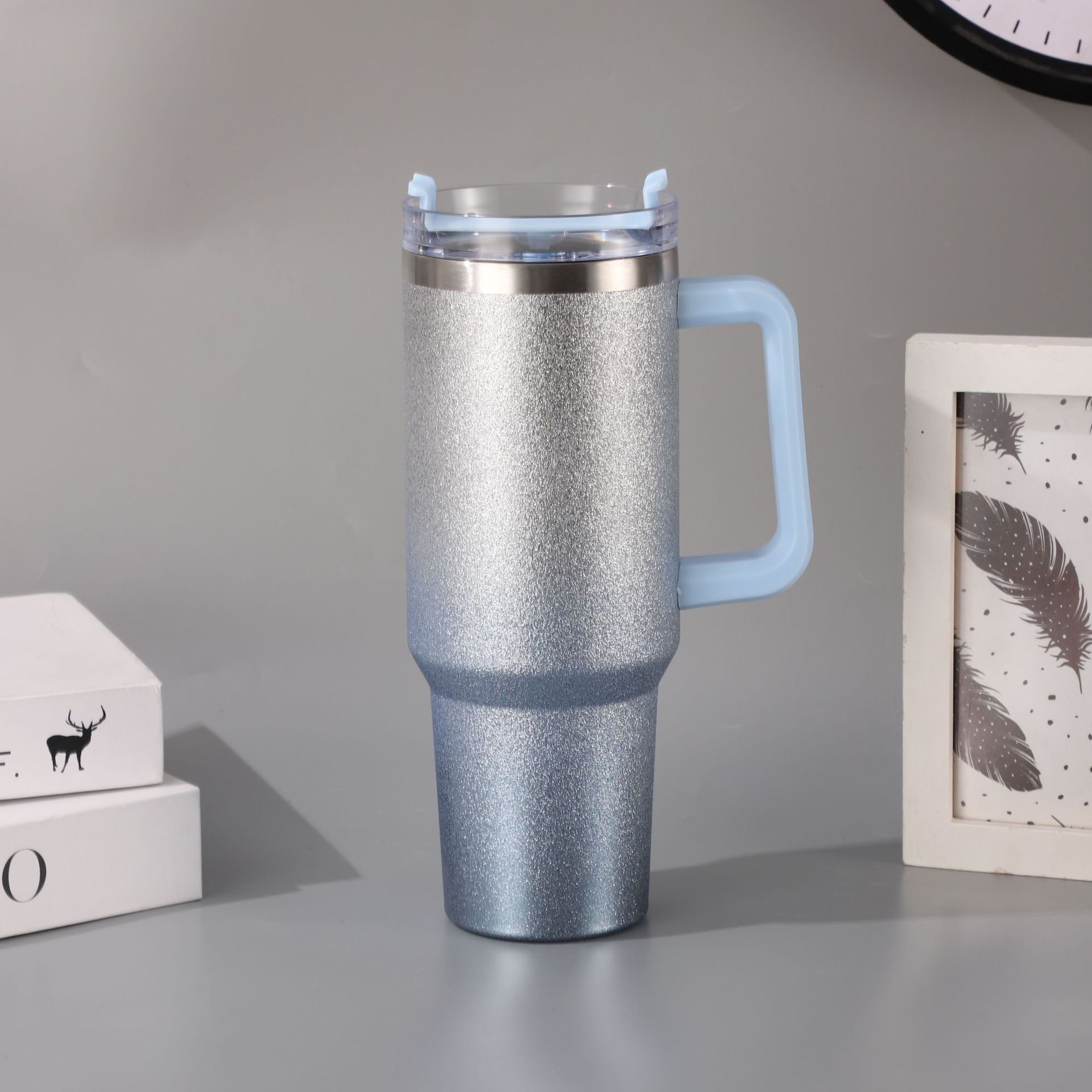 Nuevo acero inoxidable transfronterizo 304 40OZ taza de automóvil gradiente pintura de diamante de alto valor facial taza de hielo al aire libre seguro portátil