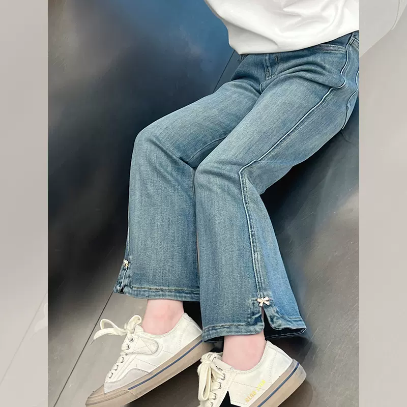 儿童网红开叉喇叭裤女童洋气牛仔裤大童装休闲长裤子2025春秋新款