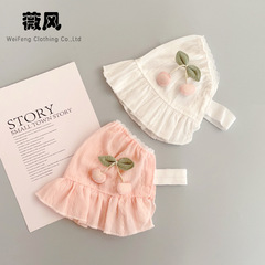 春夏季嬰兒帽子女寶寶公主花邊帽新生兒護囟門胎帽可愛櫻桃空頂帽