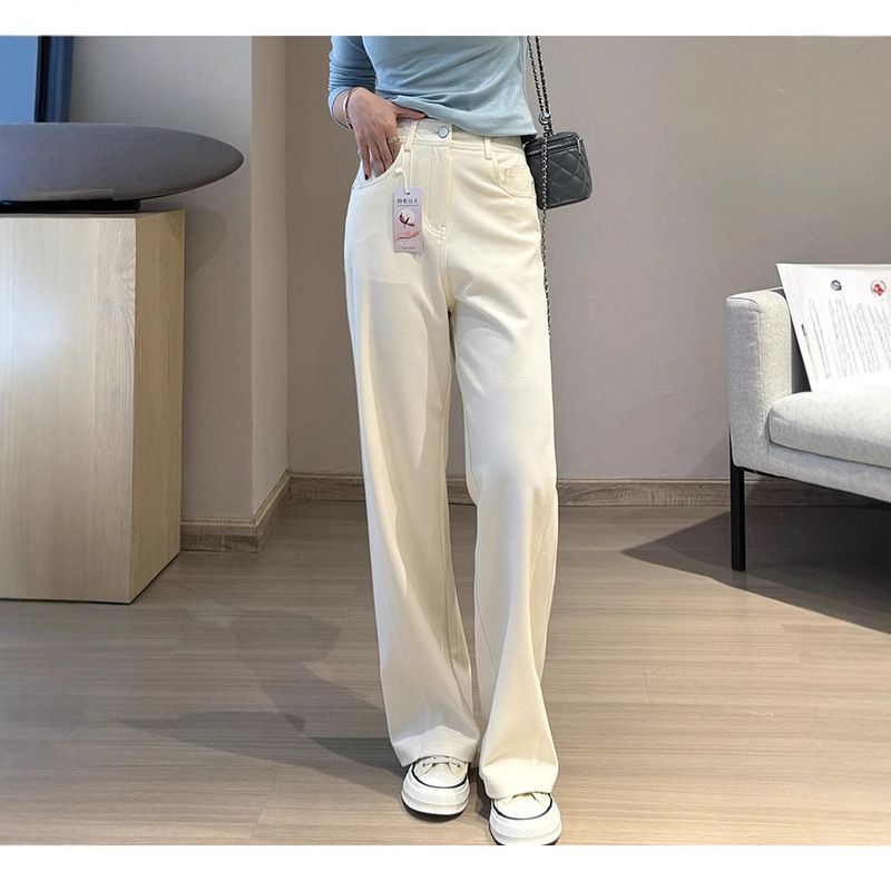 Spring/Summer 2025 Tencel Australian Cotton Denim Casual Pants Women's Lyocell Micro-elastic Anti-wrinkle Double-patching Elegant Narrow Wide-leg Pants