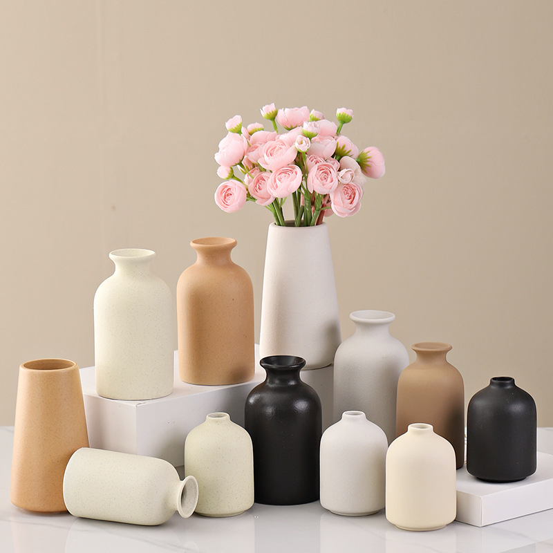 Cross-Border E-Commerce Specializes in Simple Retro Frosted Ceramic Vases, Stoneware Round Bottles, Living Room Home Furnishings and Crafts