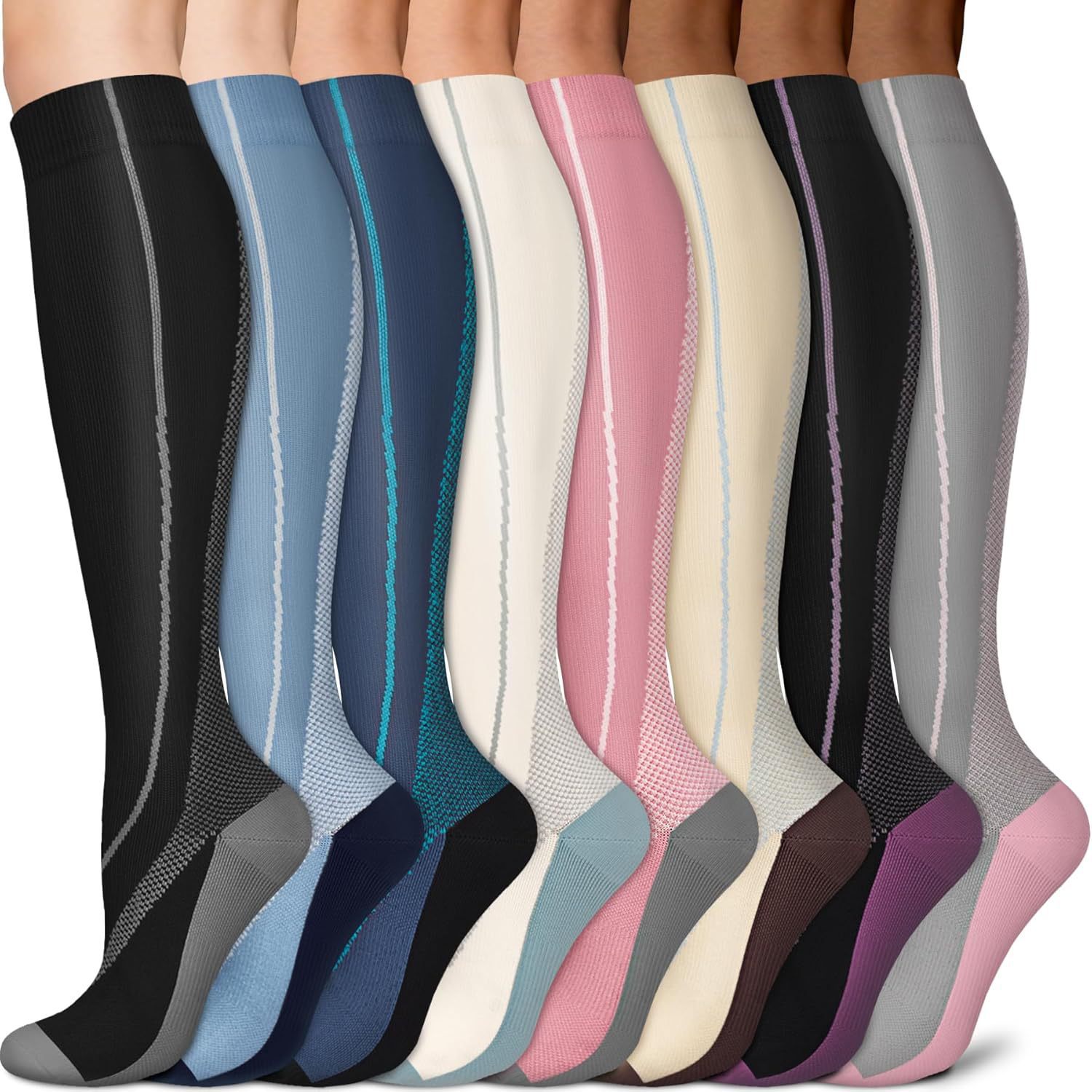 Juego de 6 pares de calcetines deportivos de compresión transfronterizos para fitness, calcetines largos de compresión para pantorrillas para hombres y mujeres, calcetines de compresión elásticos. image 77
