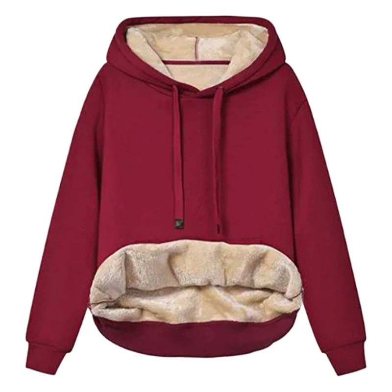 Европейская и американская трансграничная популярная зимняя женская теплая куртка-свитер с капюшоном и карманом из овечьей шерсти 2023 года