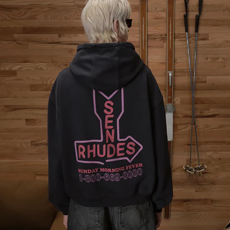 RHUDE FW24 colección de otoño y invierno Mustang palmeras totem impresión inglés americano sudadera encapuchada alta calle