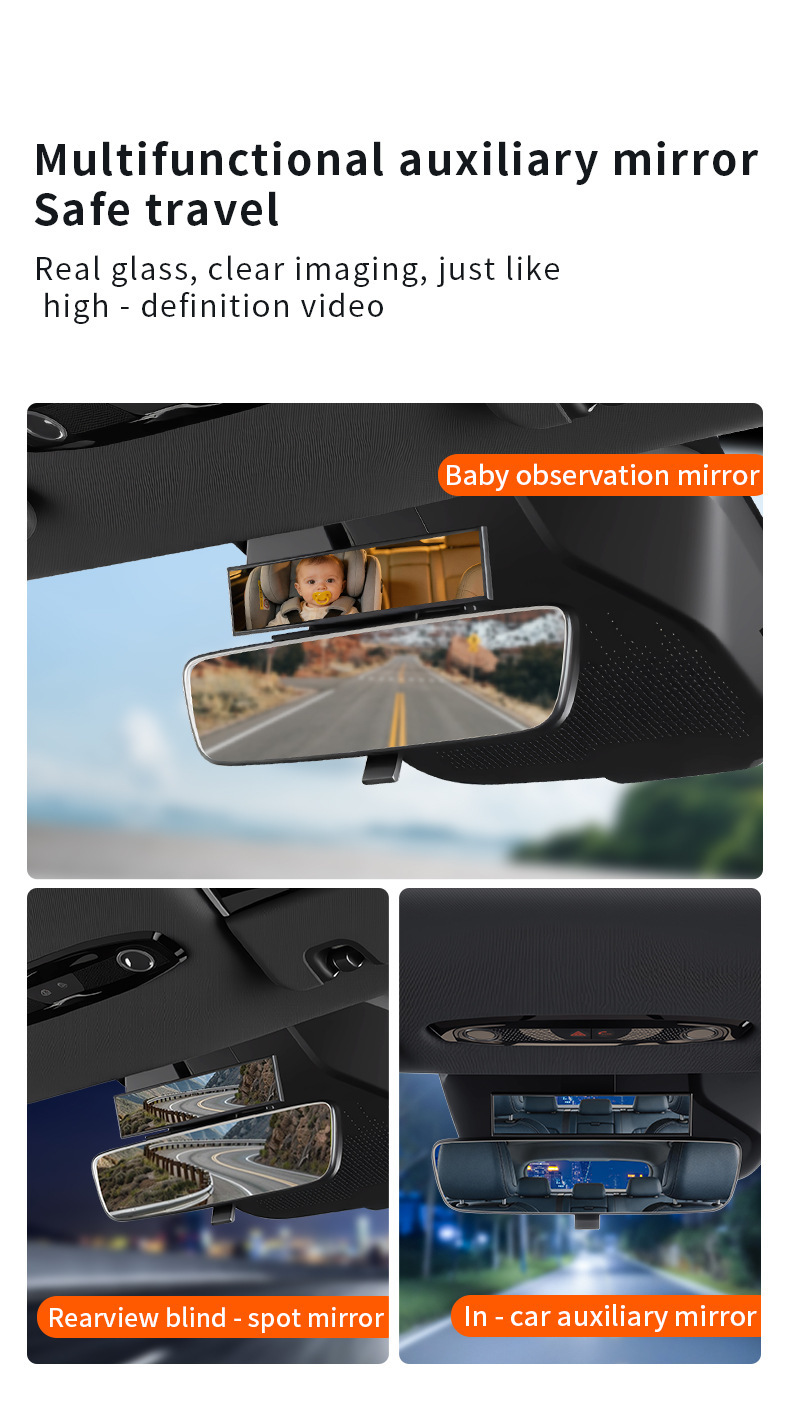 Multifunctional Car-Mounted Baby Observation Mirror, Rearview Auxiliary Mirror, High-Definition Wide-Angle Safety Seat Reflector, In-Car Blind Spot Mirror