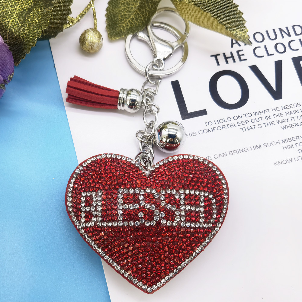 1 Piece Quantity Daily Occasion Sweet Letter Heart Shape Alloy Inlay Rhinestones Bag Pendant Keychain