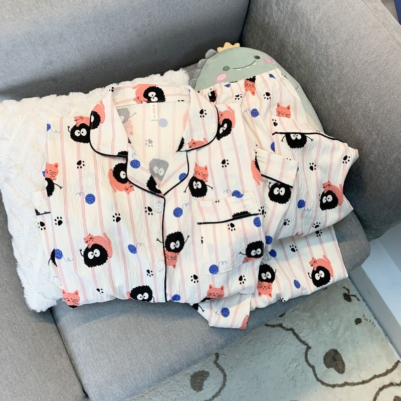 Al por mayor transfronterizo nueva primavera y otoño en línea explosión delgada nube de algodón dulce pijama de manga larga pantalones largos set de ropa para el hogar