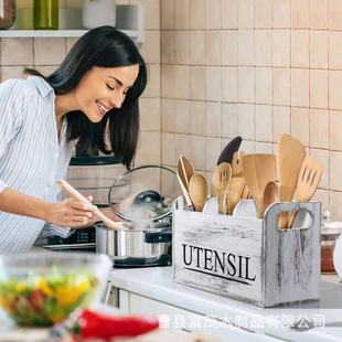 Wooden Cutlery Rack Kitchen Compartment Cooking Tools Knife, Fork and Chopsticks Storage Box Comb Makeup Brush Storage Box Pen Holder