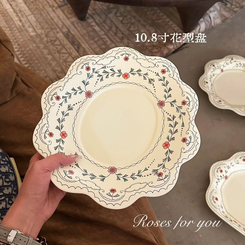 日照柔薇法式复古哑光陶瓷碗碟套装家用早餐碗沙拉碗甜品盘面碗|undefined