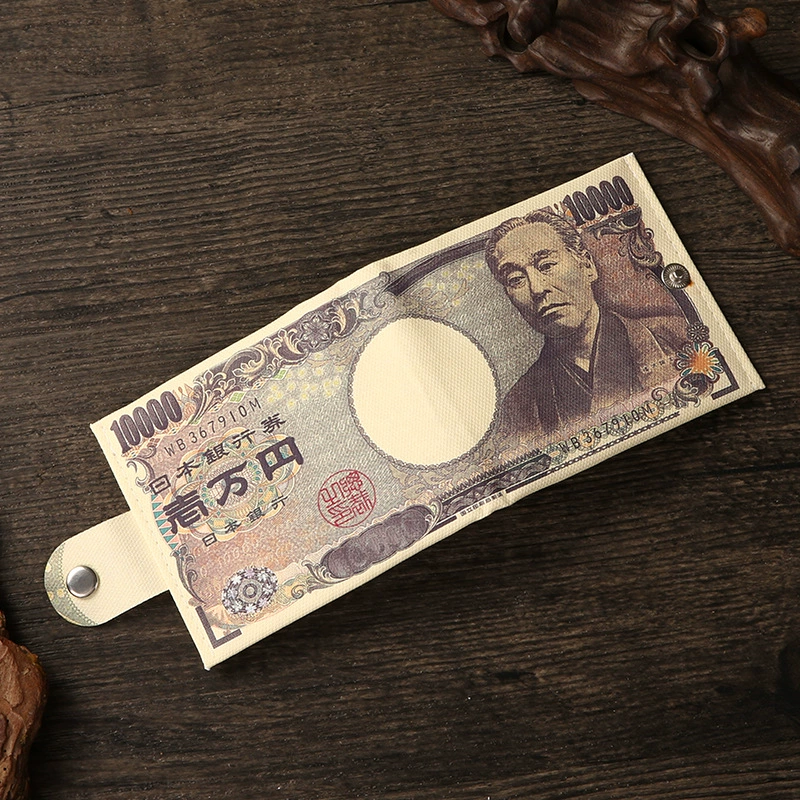 Short Wallet Canvas Card Holder, Compact 10.5×8.5×0.8 cm, Printed Currency Designs