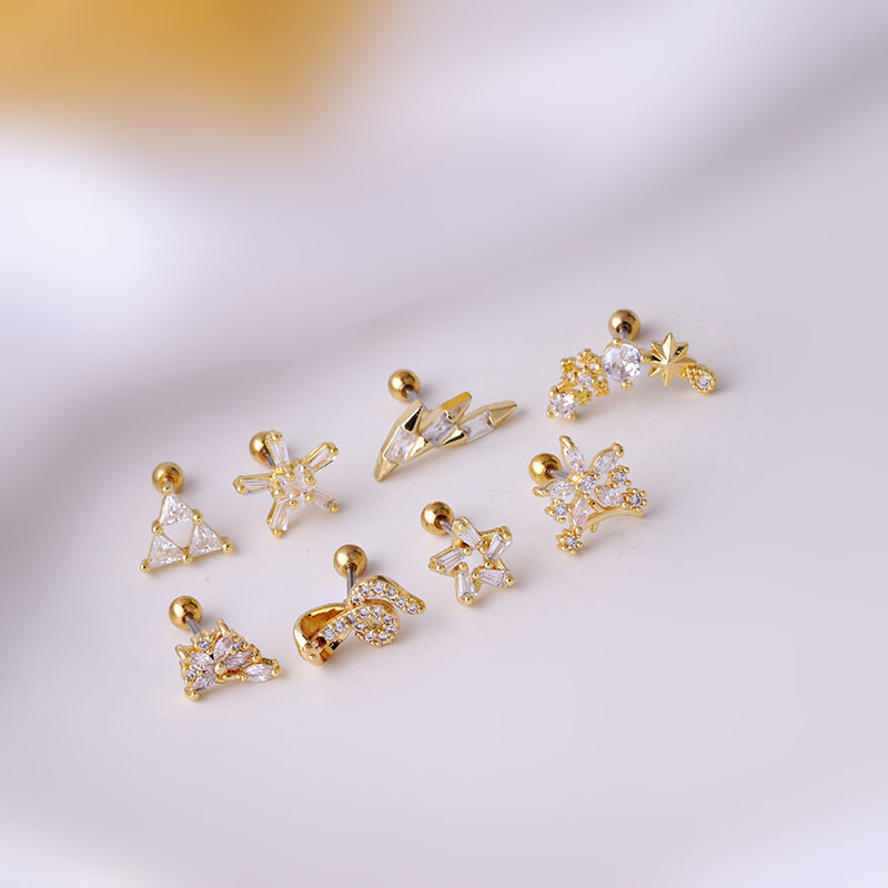 Zircon Inlay Material Housewarming, Anniversary, Business, Wedding, Travel, Birthday, Festival Occasion 316L Stainless Steel , Copper Material Flower Pattern 316L Stainless Steel Copper Zircon Ear Cartilage Rings & Studs Flower Waterproof Non Tarnish Surgical Steel Women'S