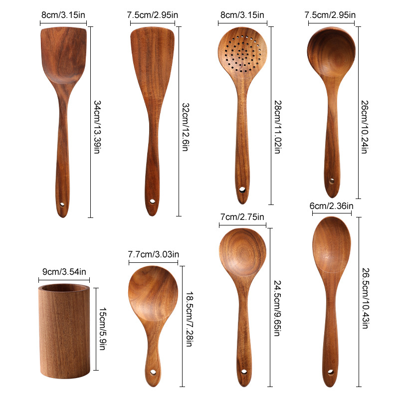 Espátula de cocina Niu Manger, espátula de madera de acacia de hoja pequeña transfronteriza, cuchara para sopa, espátula de madera, juego de utensilios de cocina de teca de madera