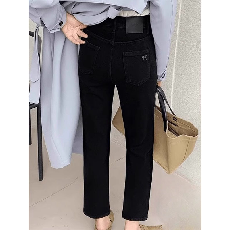 Pear-Shaped Figure Black Straight-Leg Jeans Women's Spring plus size chubby girl Stretch High Waist Slimming Cropped Pants Pear-Shaped Figure Black Straight-Leg Jeans Women's Spring plus size chubby girl Stretch High Waist Slimming Cropped Pants