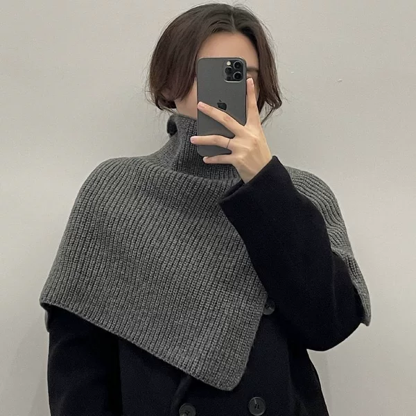 New Korean-Style Atmospheric Scarf for Women, Winter Outerwear, Warm Neck Warmer, Knitted Neck Protector, Fake Collar, Shawl