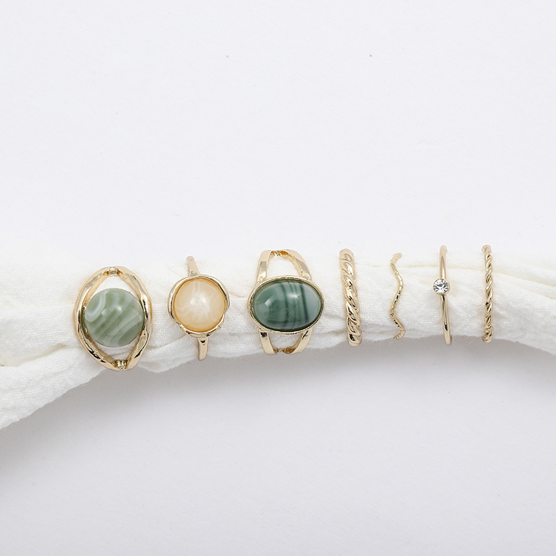 Inlay Design Retro Geometric Artificial Gemstones Alloy Wholesale Rings