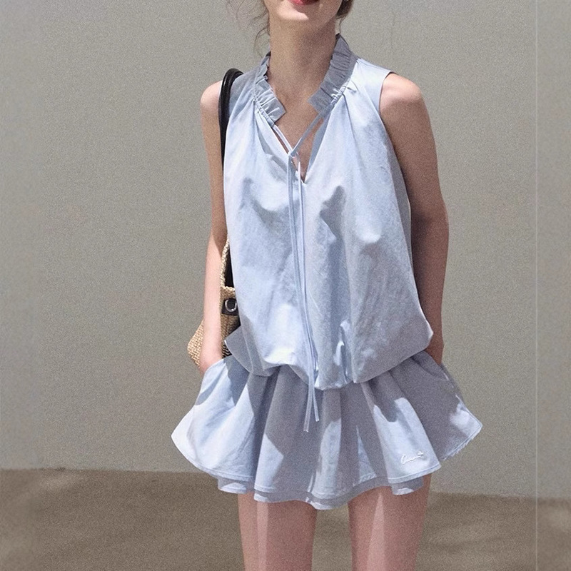 Oakmoo Basic * Lyocell Cotton Lace-Up Loose Silhouette Design Bud Jellyfish Skirt Dress Oakmoo Basic * Lyocell Cotton Lace-Up Loose Silhouette Design Bud Jellyfish Skirt Dress