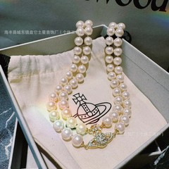 西太后薇薇安珍珠项链双层土星磁吸项链满钻吊坠轻奢高级感件代发