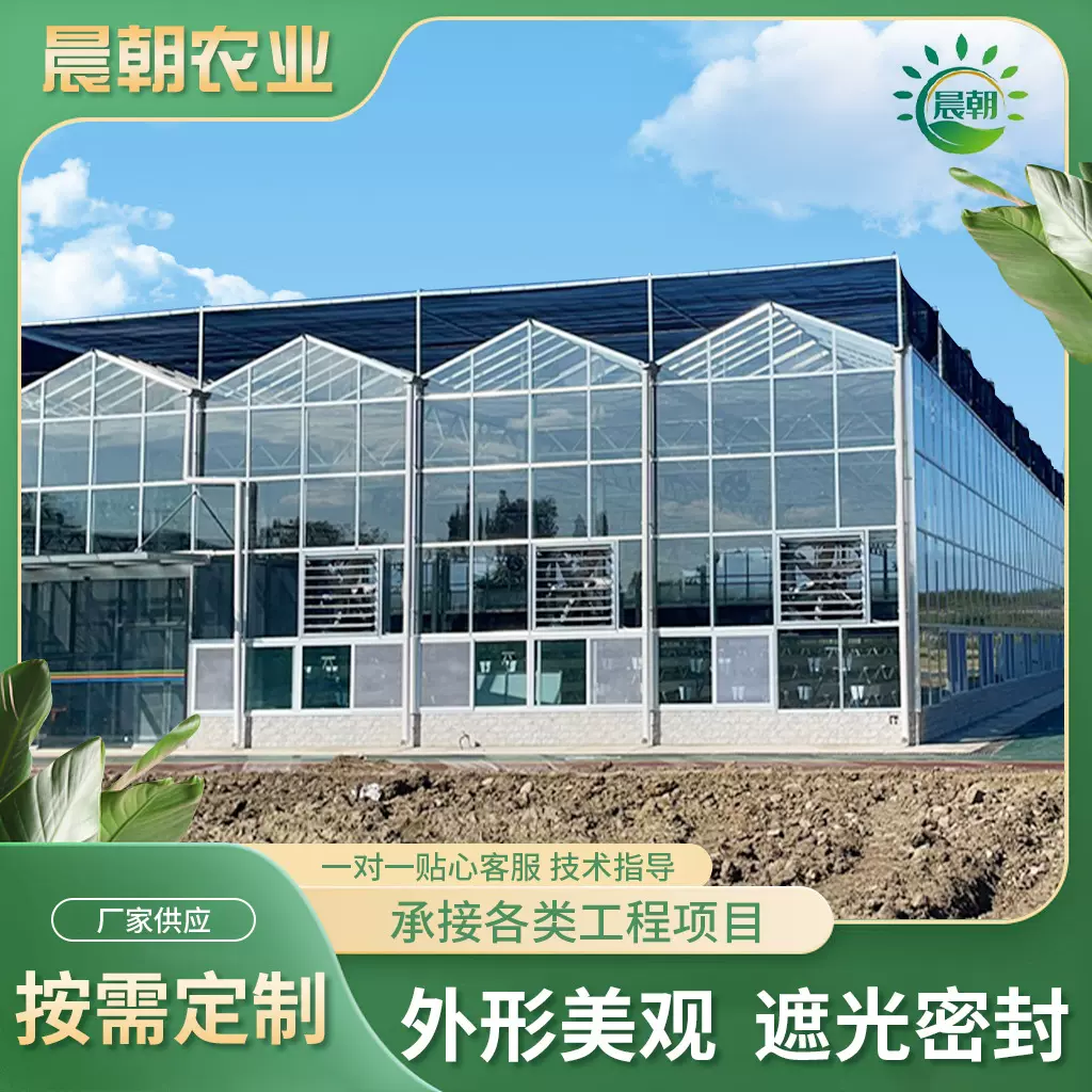 玻璃温室大棚 蔬菜花卉养殖棚农业种植玻璃大棚智能温室花棚定 制